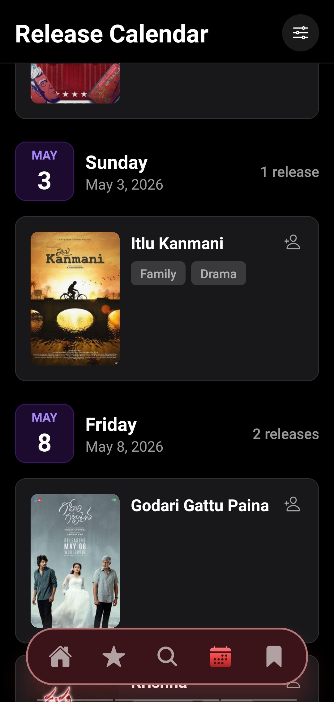 Calendar screen